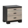 MESITA DE NOCHE 55x40x55 MADERA NEGRO/NATURAL PATINA GRIS/METAL NEGRO 3 CAJONES