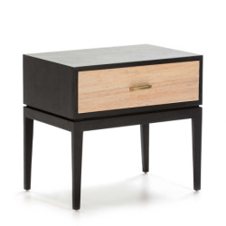 MESITA DE NOCHE 60x40x55 MADERA NEGRO/NATURAL CON PATINA GRIS