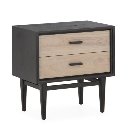 MESITA DE NOCHE 60x40x60 MADERA NEGRO/NATURAL PATINA GRIS/METAL NEGRO