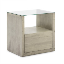 MESITA DE NOCHE 60x45x60 CRISTAL/MADERA GRIS VELADO