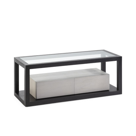 MUEBLE TV 120x45x45 CRISTAL/MADERA NEGRO/PATINA GRIS