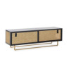 MUEBLE TV 160x42x52 MADERA NEGRO/RATAN NATURAL/METAL DORADO