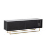 MUEBLE TV 160x42x52 MADERA NEGRO/RATAN NEGRO/METAL DORADO