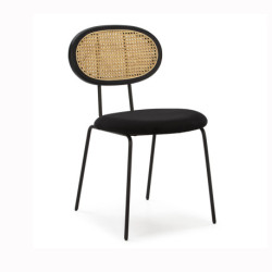 SILLA 43x51x78 METAL NEGRO/MADERA NEGRO/RATAN NATURAL/TERCIOPELO NEGRO