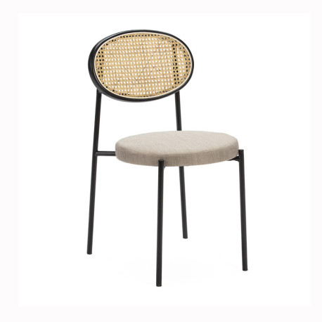 SILLA 44x53x83 METAL NEGRO/RATAN NATURAL/TELA GRIS