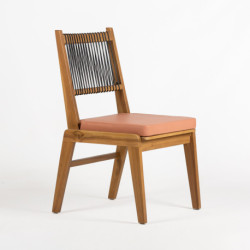 SILLA 52x59x95 MADERA TECA NATURAL/CUERO NEGRO/TELA MELOCOTON