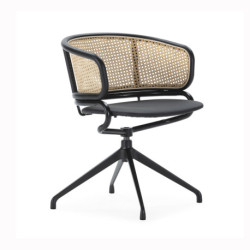 SILLA 56x53x74 METAL NEGRO/RATAN NATURAL/P.PIEL NEGRO