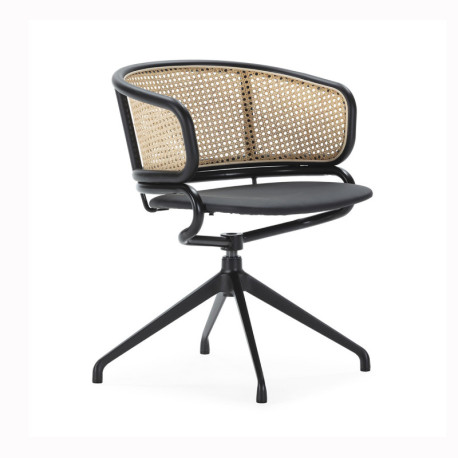SILLA 56x53x74 METAL NEGRO/RATAN NATURAL/P.PIEL NEGRO