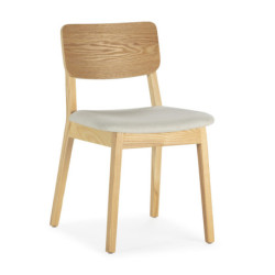 SILLA 56x54x80 TELA BLANCO/MADERA NATURAL