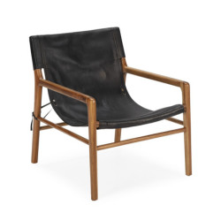 SILLON 66x77x78 MADERA DE TECA NATURAL/PIEL NEGRO