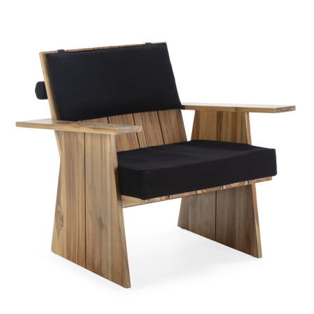 SILLON 78x81x80 MADERA TECA NATURAL/TELA NEGRO
