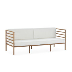 SOFA 180x72x68 MADERA TECA/TELA BLANCA