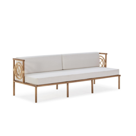 SOFA 190x76x65 MADERA DE TECA/RATAN/TELA BLANCO