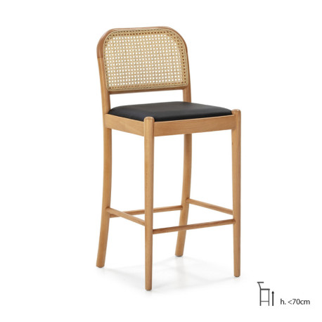 TABURETE ALTO 43x47x97 MADERA NATURAL/POLIPIEL XH 23B NEGRO/RATAN NATURAL