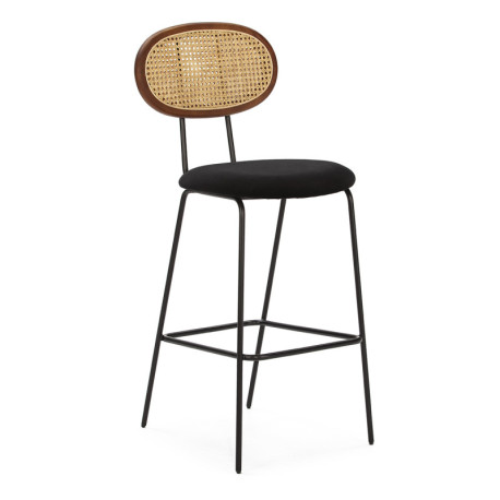 TABURETE ALTO 47x57x107 METAL NEGRO/MADERA MARRON/RATAN NATURAL/TERCIOPELO NEGRO