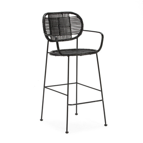 TABURETE ALTO 51x51x102 METAL NEGRO/MIMBRE NEGRO