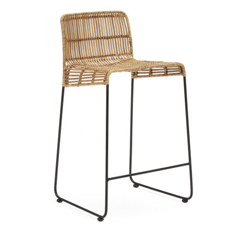 TABURETE ALTO 51x51x93 METAL NEGRO/MIMBRE NATURAL