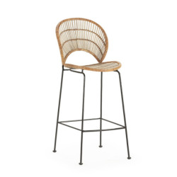 TABURETE ALTO 55x44x104 METAL NEGRO/MIMBRE NATURAL/BLANCO LAVADO