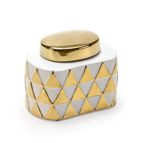 TIBOR 18x11x13 CERAMICA BLANCO/DORADO