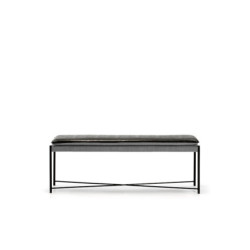 BANCO 132x33x48 METAL NEGRO/TELA GRIS CLARO/P.PIEL NEGRO