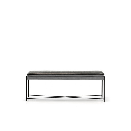 BANCO 132x33x48 METAL NEGRO/TELA GRIS CLARO/P.PIEL NEGRO