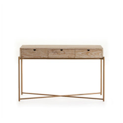 CONSOLA 120x35x76 MADERA BLANCO LAVADO/METAL DORADO FONDO 35 CM