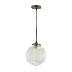 LAMPARA DE TECHO 25x25x25/190 METAL LATON ENVEJECIDO/CABLE TEXTIL NEGRO/CRISTAL TEXTURIZADO