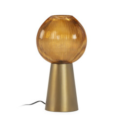 LAMPARA SOBREMESA 23x23x43,5 METAL DORADO/CRISTAL AMBAR