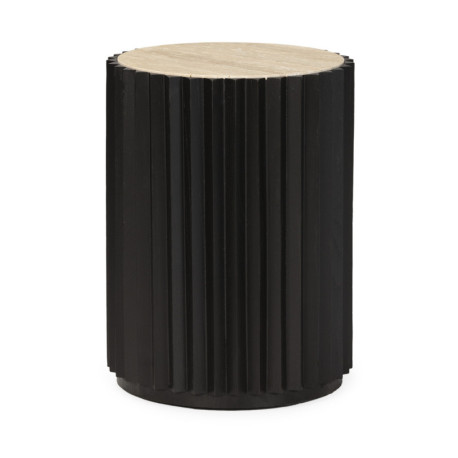 MESA AUXILIAR 40x40x53 MADERA NEGRO/MARMOL TRAVENTINO