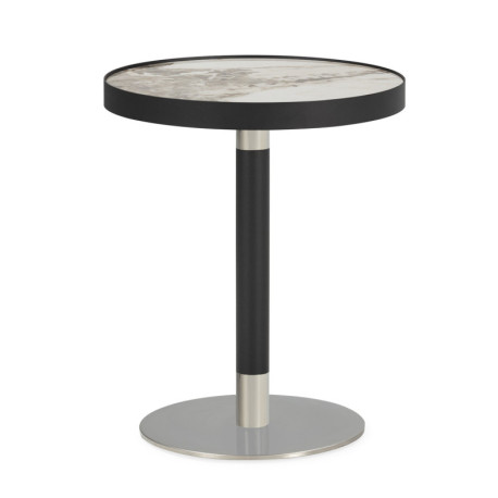 MESA AUXILIAR 45x45x55 PIEDRA BLANCO/METAL GRIS/ACERO INOXIDABLE