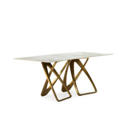 MESA DE COMEDOR 180x90x76 PORCELANICO/METAL DORADO