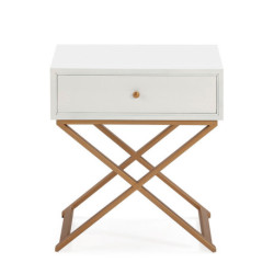 MESITA DE NOCHE 50x40x55 MADERA BLANCO/METAL DORADO