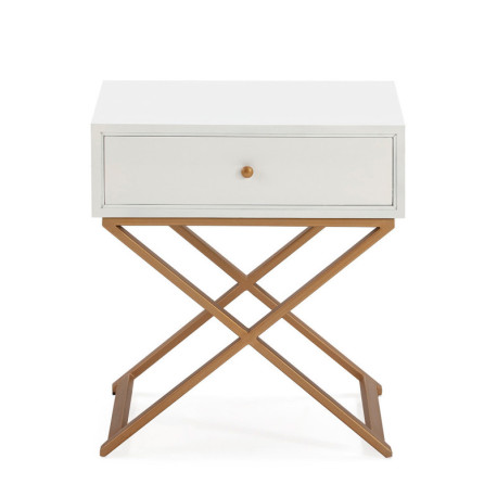 MESITA DE NOCHE 50x40x55 MADERA BLANCO/METAL DORADO
