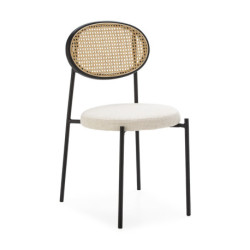 SILLA 44x53x83 METAL NEGRO/RATAN NATURAL/TELA YB331-1 BLANCO