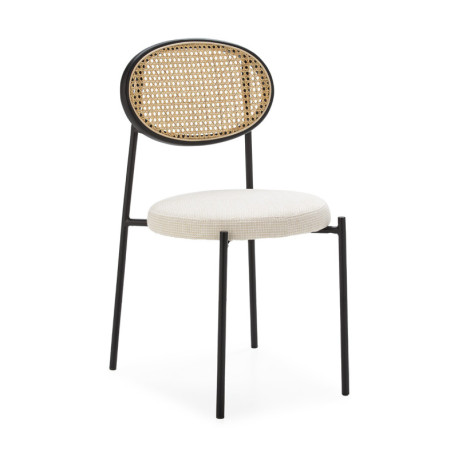 SILLA 44x53x83 METAL NEGRO/RATAN NATURAL/TELA YB331-1 BLANCO