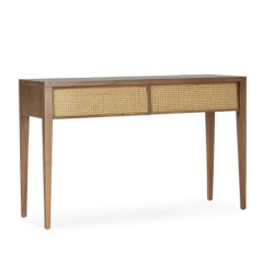 CONSOLA 140x45x87 MADERA MARRON/RATAN NATURAL