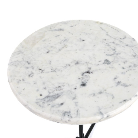 MESA AUXILIAR 46x46x58 MARMOL BLANCO/METAL NEGRO