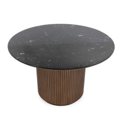 MESA COMEDOR 120x120x76 MADERA OLMO NOGAL/METAL NEGRO MATE/MARMOL RECONSTRUIDO NEGRO MARQUINA
