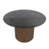 MESA COMEDOR 120x120x76 MADERA OLMO NOGAL/METAL NEGRO MATE/MARMOL RECONSTRUIDO NEGRO MARQUINA
