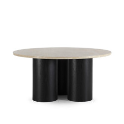 MESA COMEDOR 160x160x76 MADERA ROBLE NEGRO/MARMOL TRAVENTINO