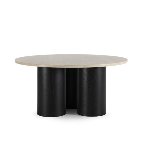 MESA COMEDOR 160x160x76 MADERA ROBLE NEGRO/MARMOL TRAVENTINO