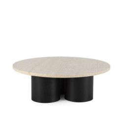 MESA DE CENTRO 120x120x40 MADERA ROBLE NEGRO/MARMOL TRAVENTINO