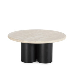 MESA DE CENTRO 90x90x40 MADERA FRESNO NEGRO/MARMOL TRAVENTINO