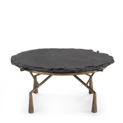 Mesa de Centro 95x95x41 Piedra Negro/Metal Dorado Antique