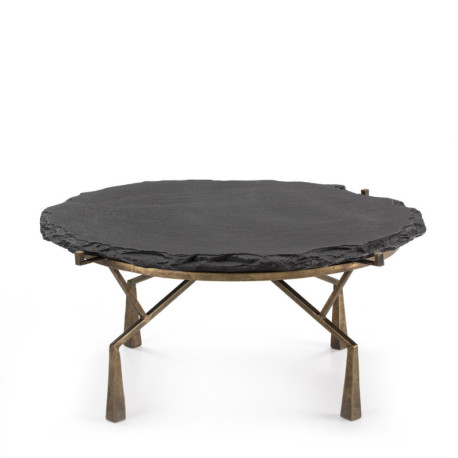 Mesa de Centro 95x95x41 Piedra Negro/Metal Dorado Antique