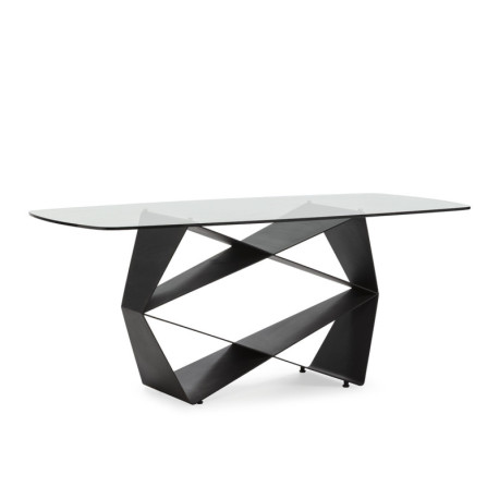 MESA DE COMEDOR 180x90x75 CRISTAL/METAL NEGRO