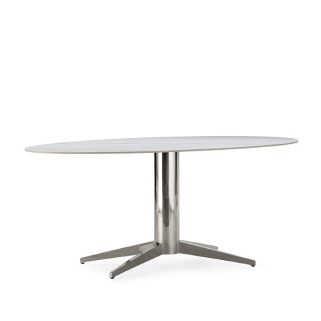 MESA DE COMEDOR 180x90x75 PIEDRA BLANCO/ACERO INOXIDABLE NEGRO