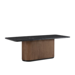 MESA DE COMEDOR 215x90x76 MADERA OLMO NOGAL/METAL NEGRO MATE/MARMOL RECONSTRUIDO NEGRO MARQUINA