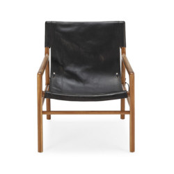 SILLON 66x77x78 MADERA DE TECA NATURAL/PIEL NEGRO