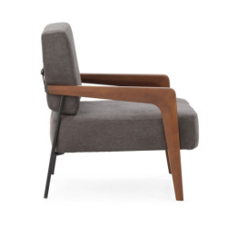 SILLON 85x71,5x75 MADERA NOGAL/METAL NEGRO/TELA GRIS OSCURO